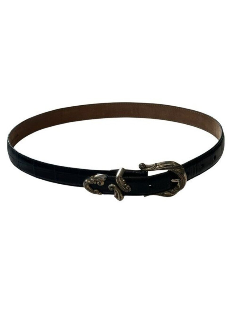 Brighton Womens M Belt 24503 Vintage 90s Western Black Croc Embossed Leather USA